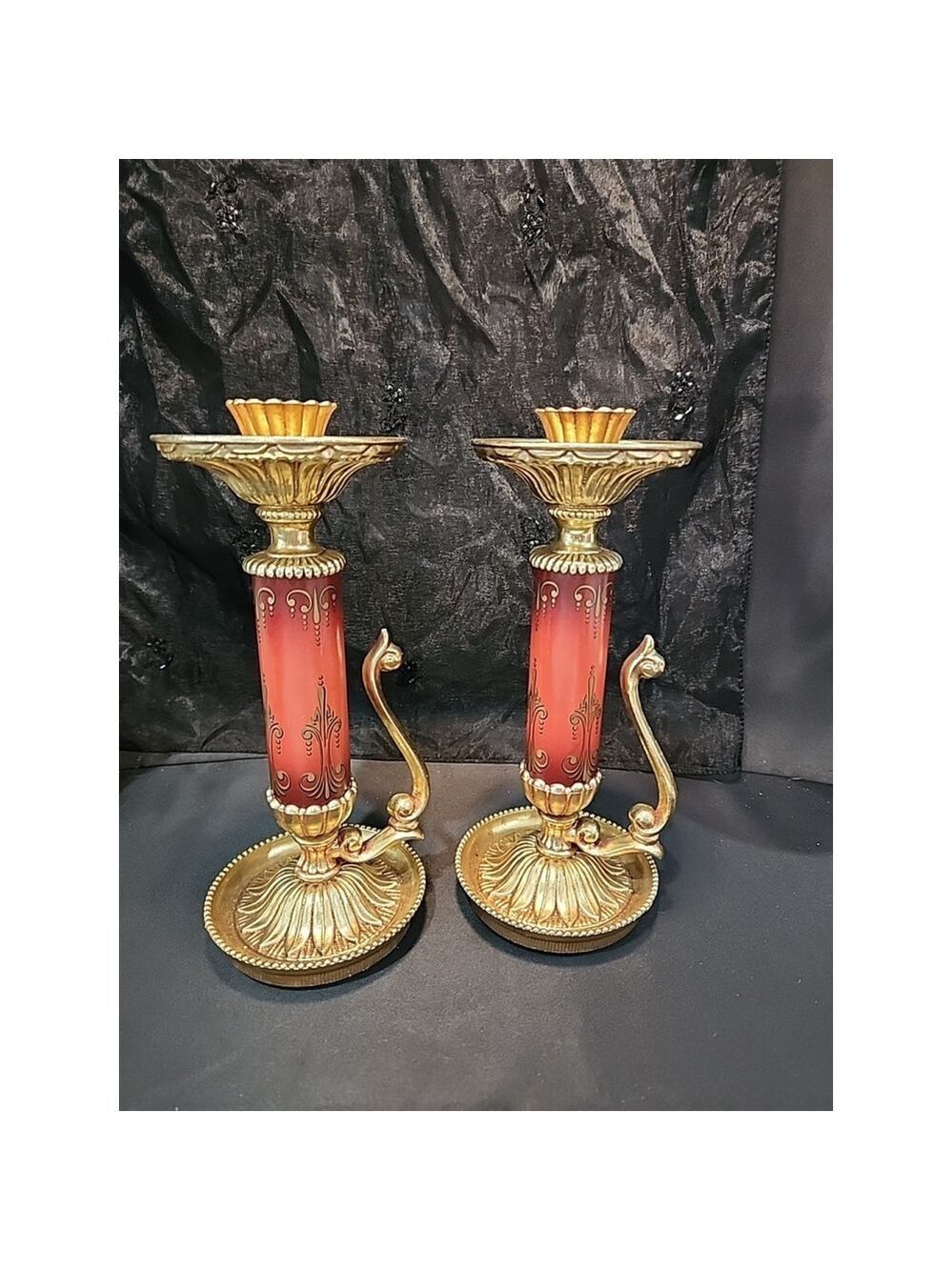 Vintage Dilly Gilt Candle Holders Made In USA Red Patina 10"